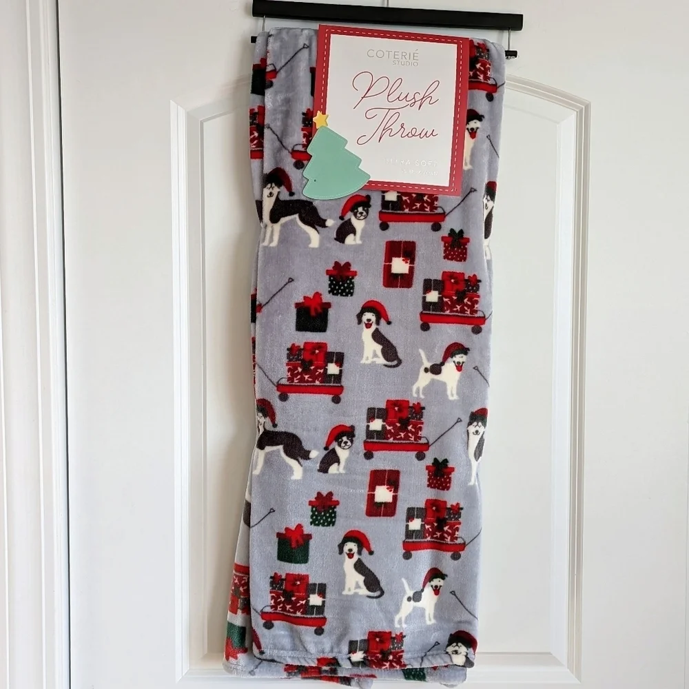 Boston Terrier Christmas Black White Dog Breed Plush Throw 50